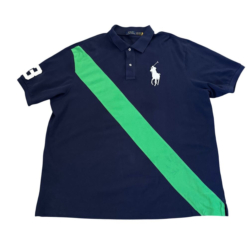 Polo Ralph Lauren Big Pony Polo Shirt Mens 3XLT TALL Blue Green Stripe Logo